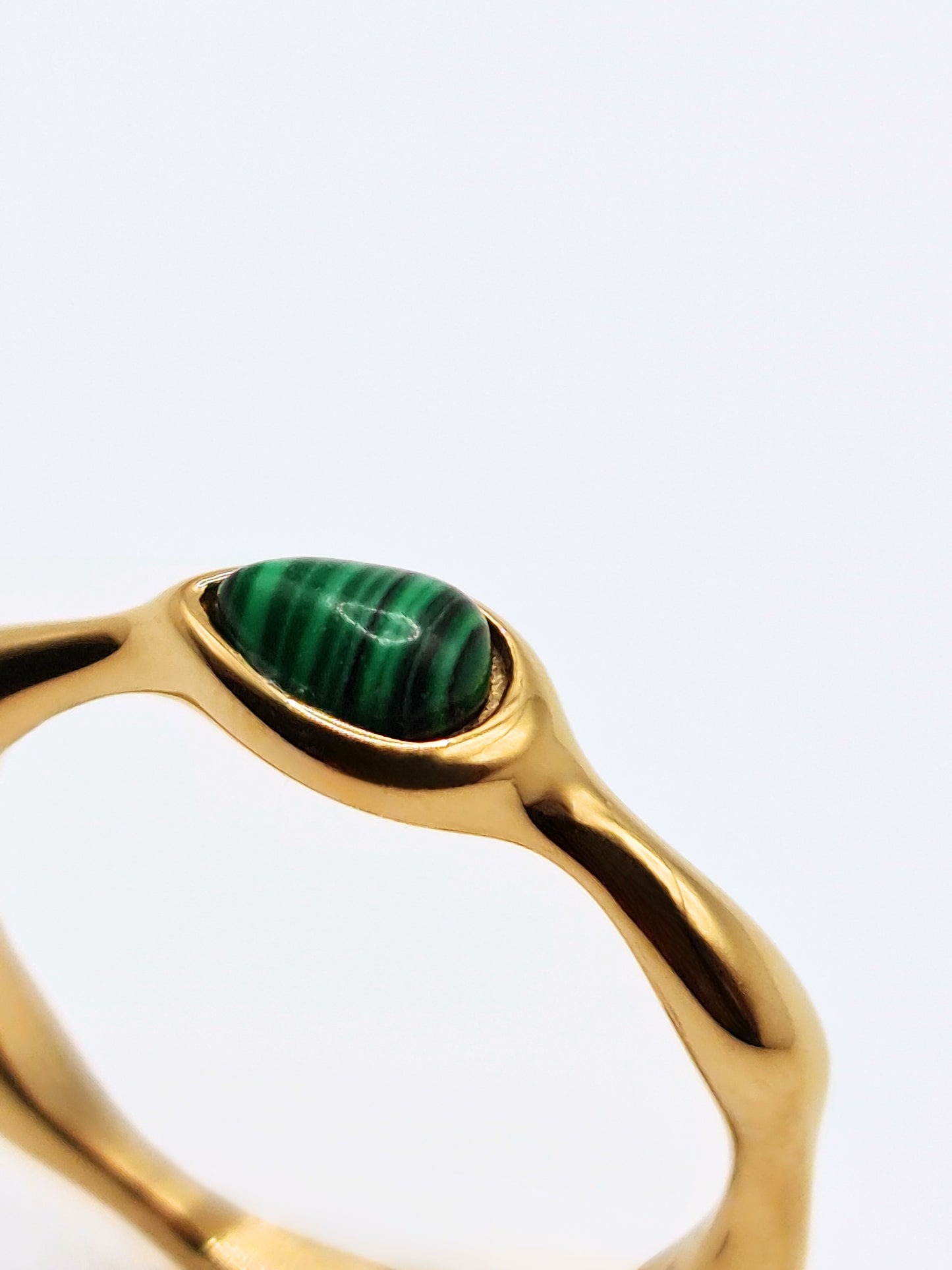 The Talisman Collection 18k Gold Plated Tarnish-Free Malachite Semi-Precious Stone Wavy Layering Ring