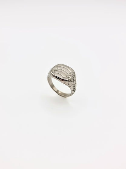 The Serpent Silver Finish Plated Stainless Steel Snake Etched Signet Ring.