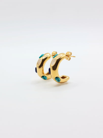 The Talisman Collection 18k Gold Plated Tarnish-Free Semi-Precious Natural Stone Hoop Earrings