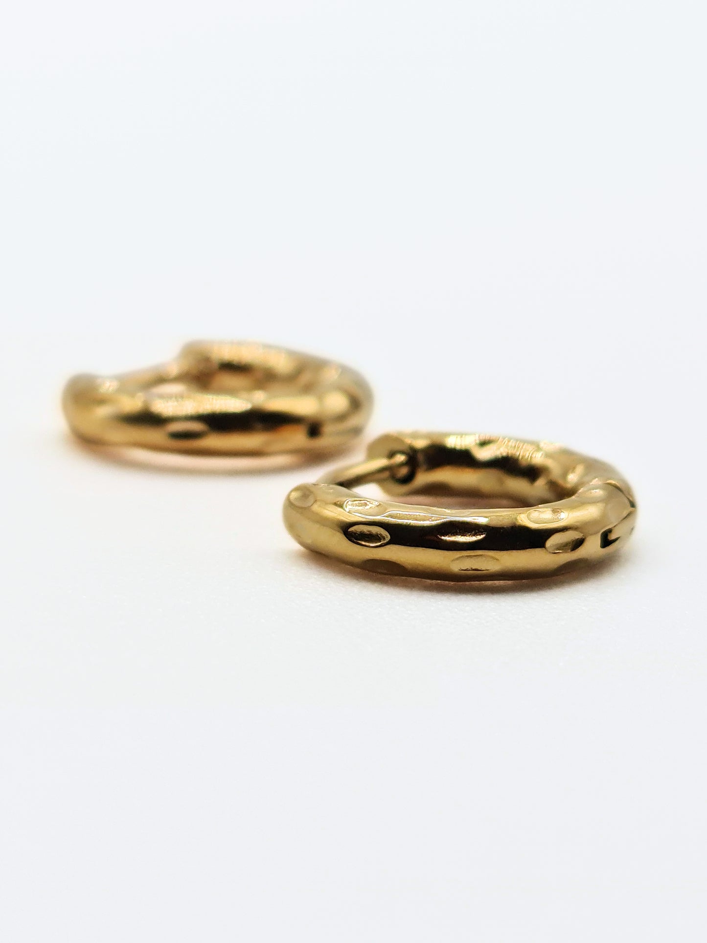 The Annie Essentials 18k Gold Plated Tarnish-Free Hammered Huggie Hoop Earrings