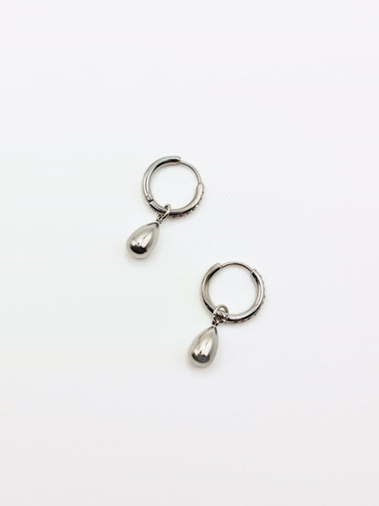 The Orbital Silver Finish Tarnish-Free Ball Drop Pave Hoop Earrings
