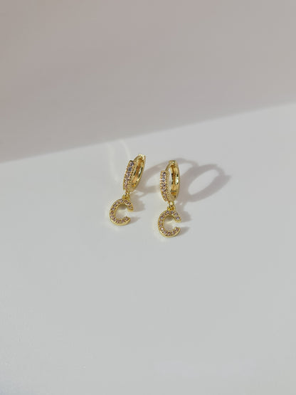 The Lana 'C' Initial 18k Gold Plated Stainless Steel Crystal Drop Hoop Earring