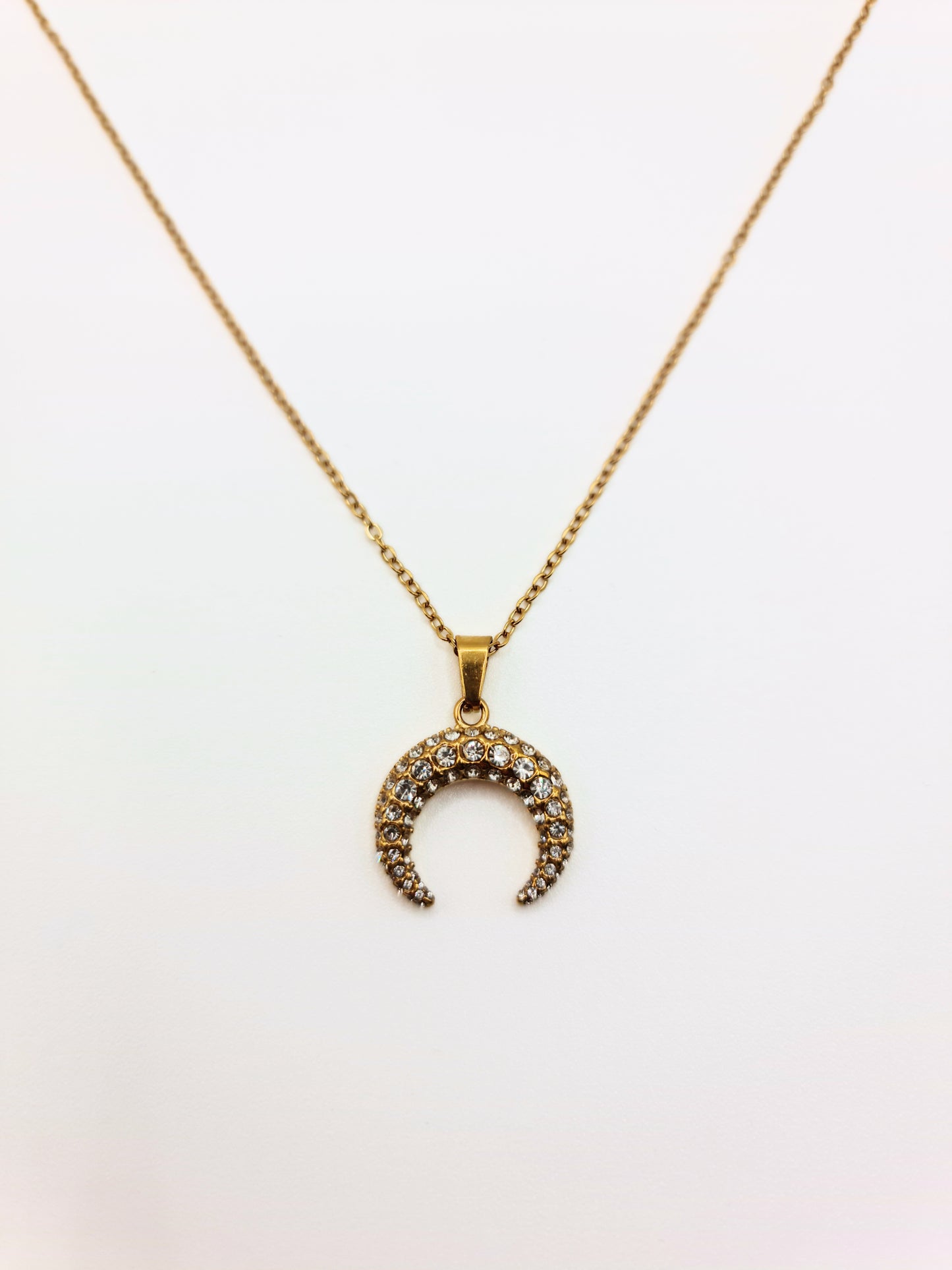 The Talisman Collection 18k Gold Plated Crystal Horn Moon Pendant Necklace