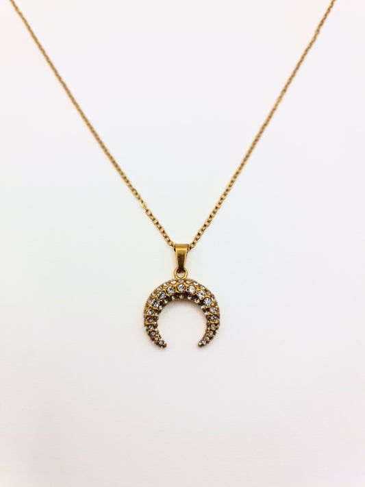 The Talisman Collection 18k Gold Plated Crystal Horn Moon Pendant Necklace