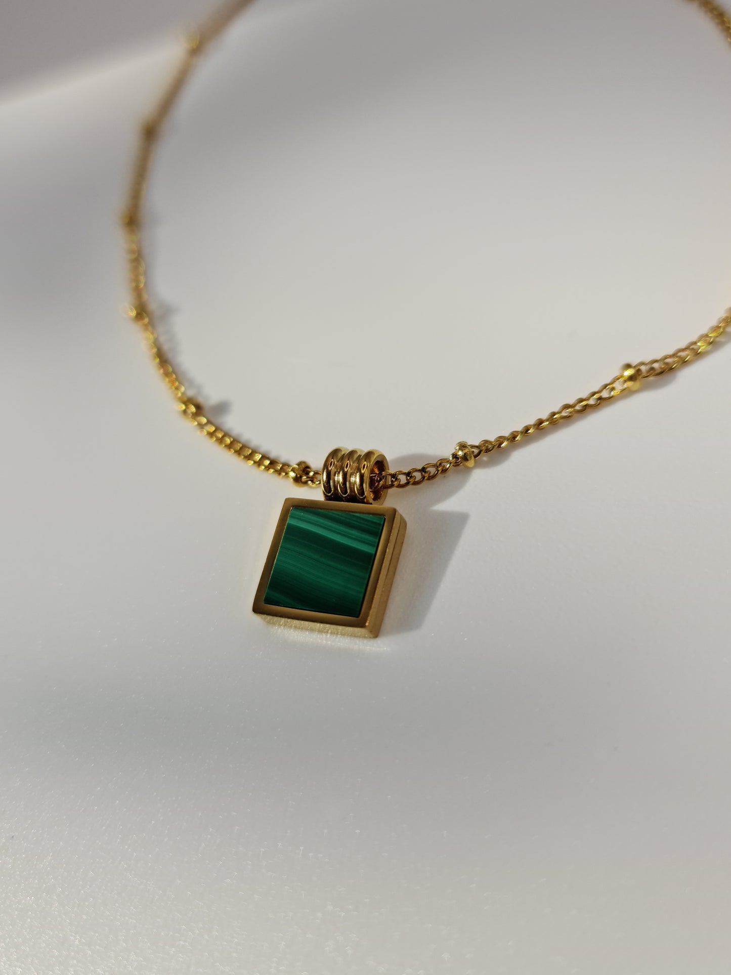 The Mason 18k Gold Plated Tarnish-Free Malachite Semi-Prescious Stone Pendant Necklace