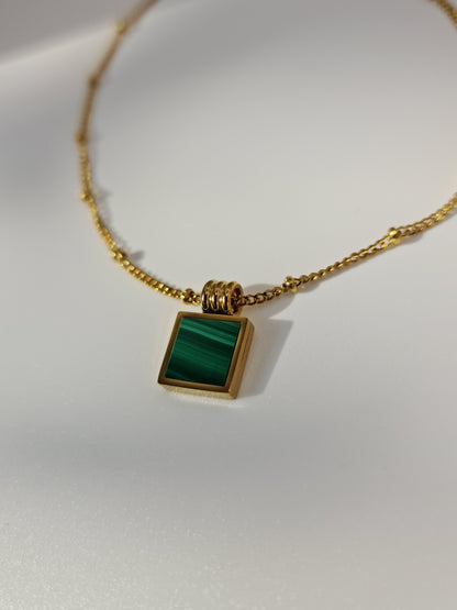 The Mason 18k Gold Plated Tarnish-Free Malachite Semi-Prescious Stone Pendant Necklace