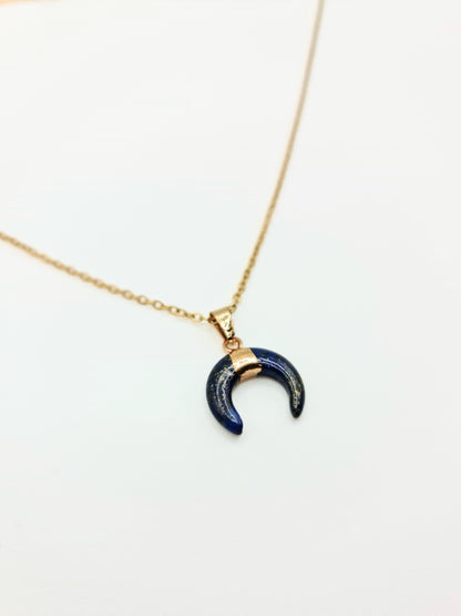 The Talisman Collection Lapis Lazuli 18k Gold Plated Semi Precious Gemstone Horn Moon Pendant Necklace