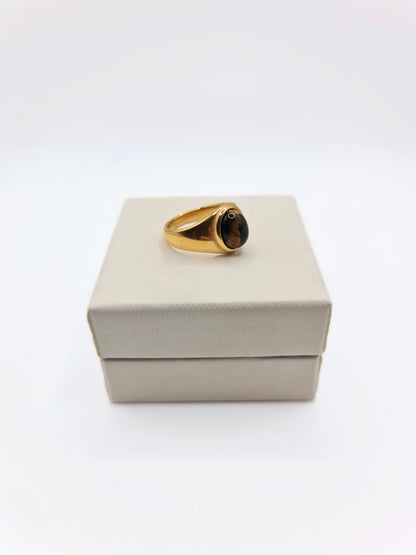 The Eden 18k Gold Plated Stainless Steel Tiger Eye Semi Precious Natural Stone Ring.