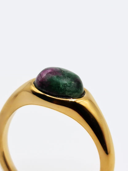 The Talisman Collection 18k Gold Plated Tarnish-Free Unakite Semi-Precious Stone Ring