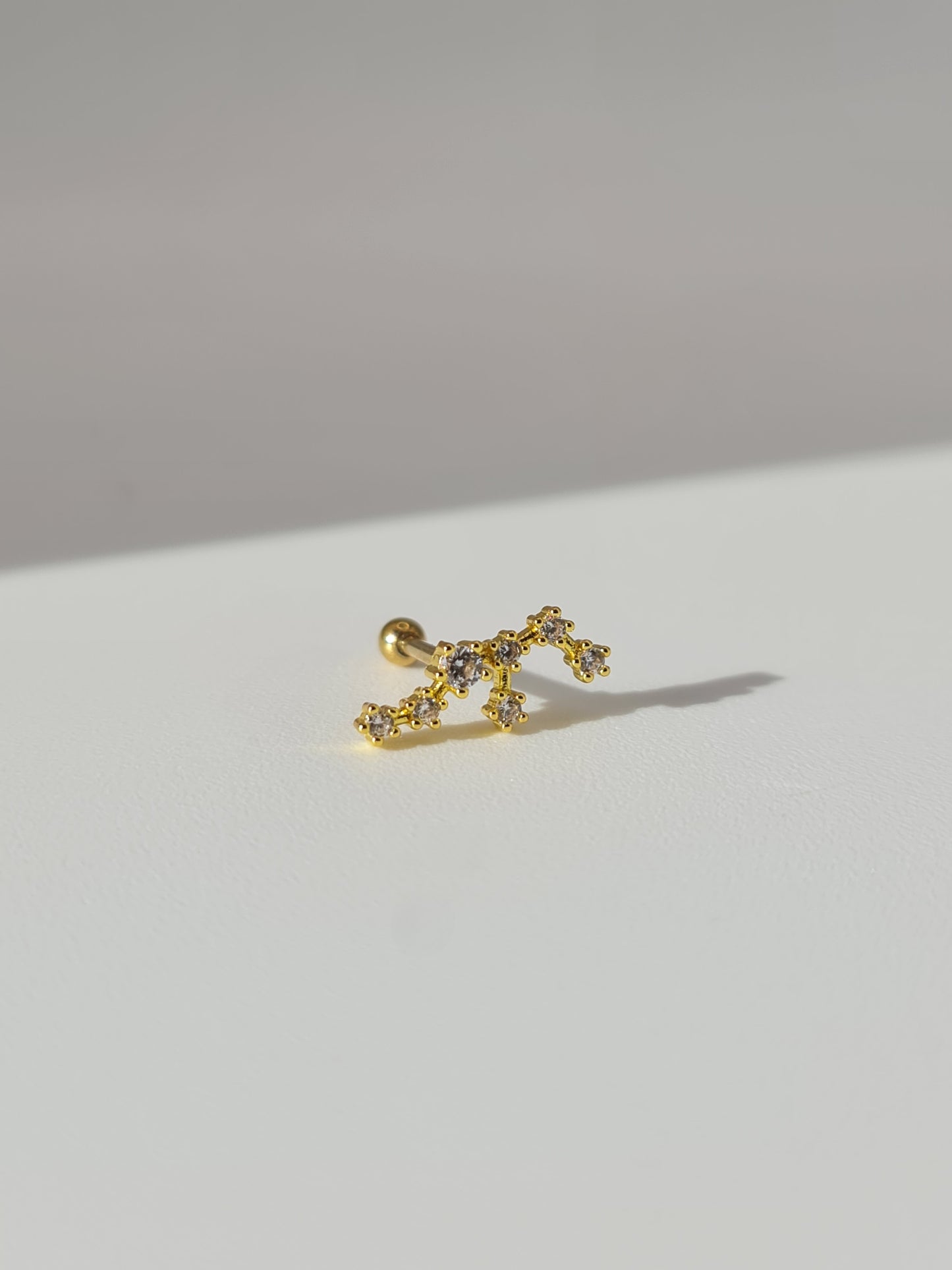 The Constellations Leo 18k Gold Plated Stainless Steel Cubic Zirconia Ear Climber Zodiac Star Sign Cartilage Lobe Stud Earring.