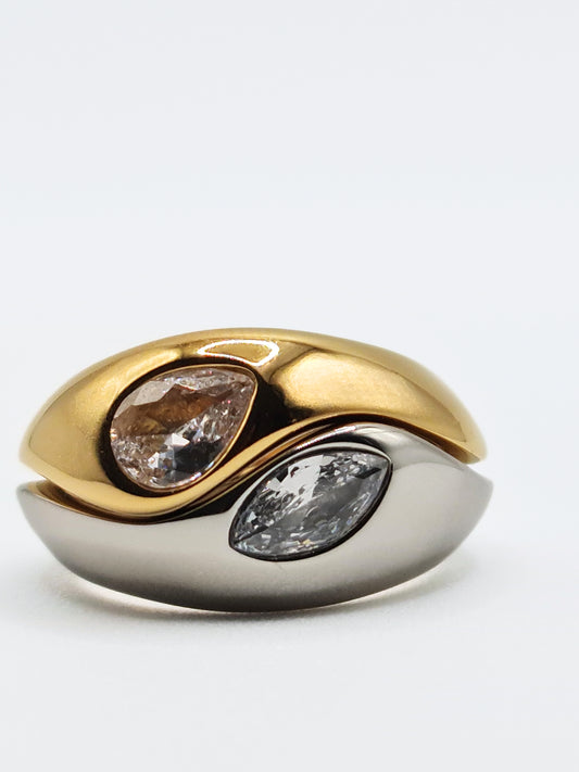 The Duo Two Tone Tarnish-Free Crystal Bezel Rings