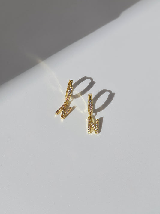 The Lana 'N' Initial 18k Gold Plated Stainless Steel Crystal Drop Hoop Earring