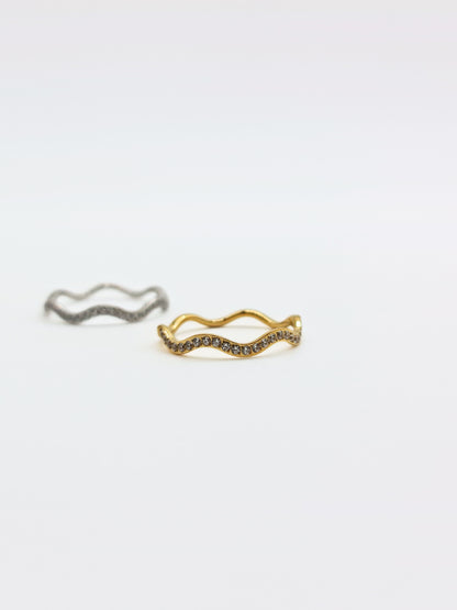 The Waverly 18k Gold Plated Tarnish-Free Fine Crystal Wavy Layering Ring
