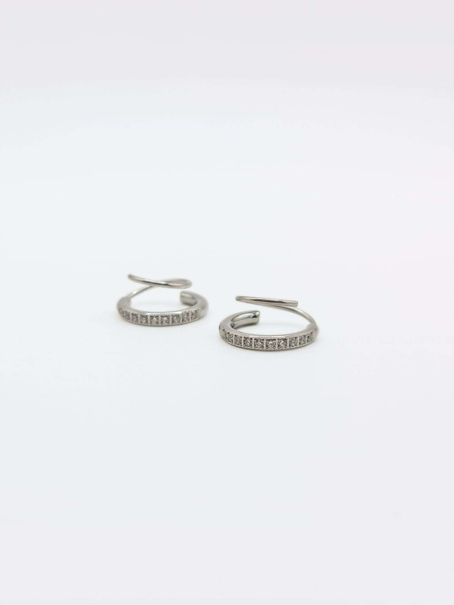 The Spiral Silver Finish Tarnish-Free Crystal Pave Double Hoop Earrings