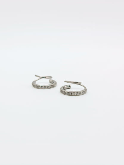 The Spiral Silver Finish Tarnish-Free Crystal Pave Double Hoop Earrings