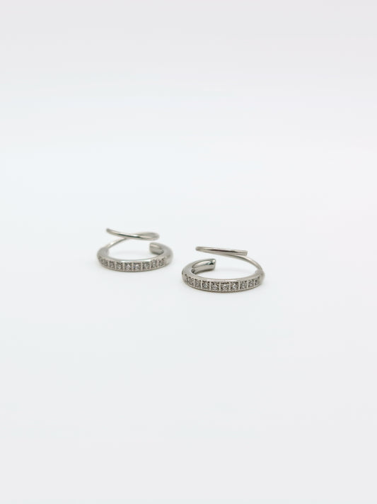 The Spiral Silver Finish Tarnish-Free Crystal Pave Double Hoop Earrings