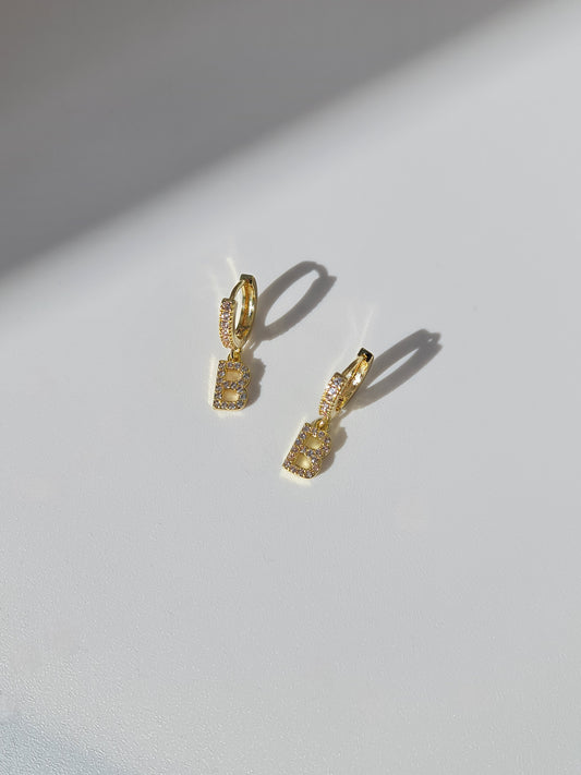 The Lana 'B' Initial 18k Gold Plated Stainless Steel Crystal Drop Hoop Earring