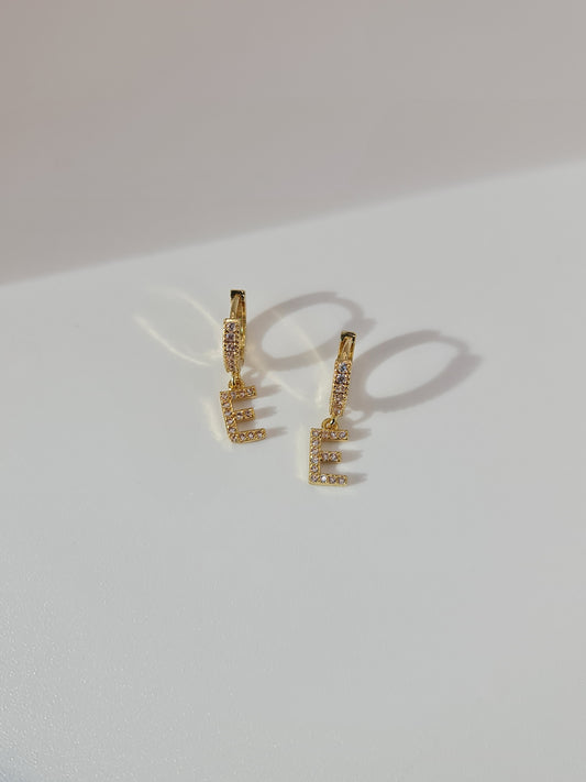 The Lana 'E' Initial 18k Gold Plated Stainless Steel Crystal Drop Hoop Earring
