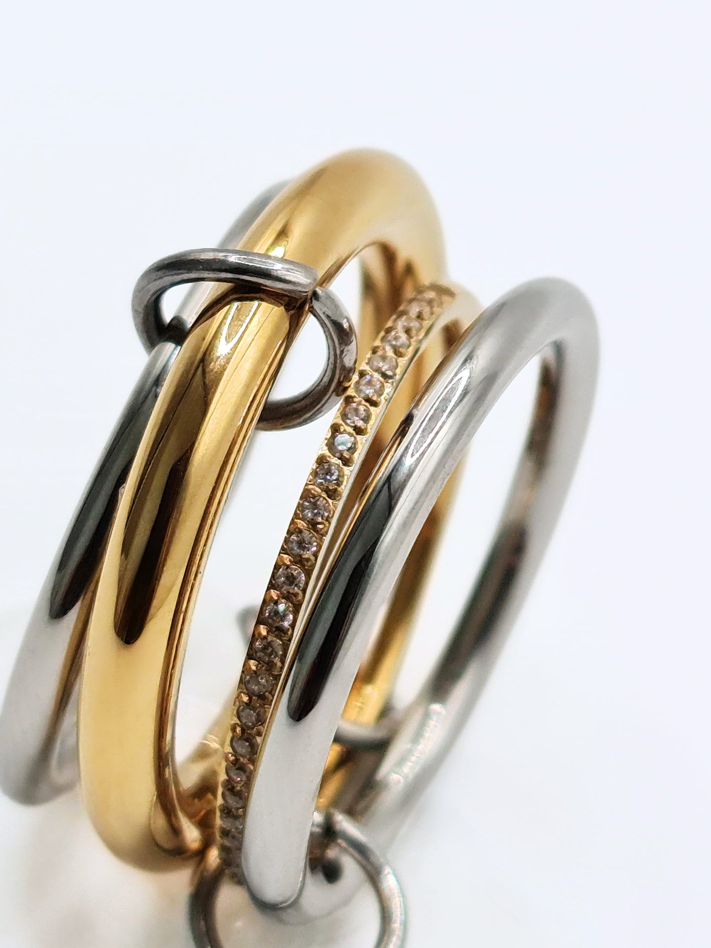 The Illusion Two Tone 18k Gold Plated Tarnish-Free Linked Crystal Pave Stacking Rings