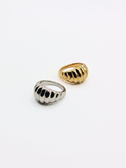The Pendour Silver Finish Tarnish-Free Ridged Dome Ring