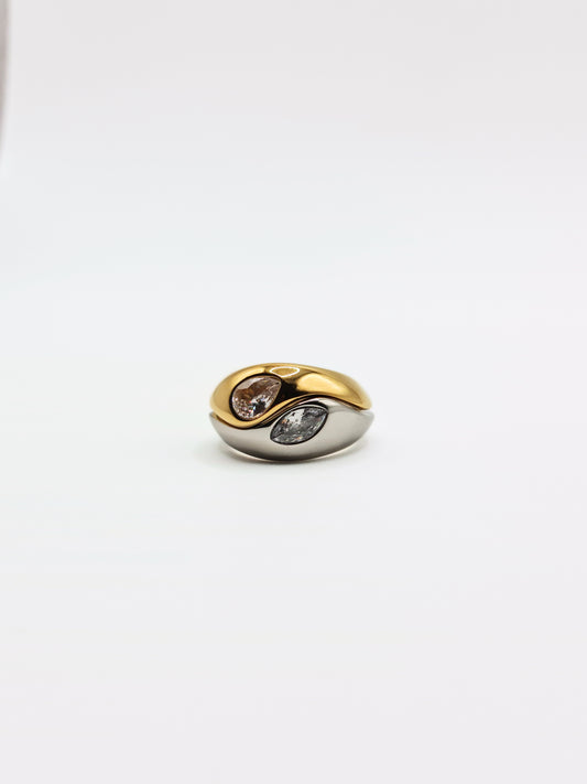 The Duo Two Tone Tarnish-Free Crystal Bezel Rings