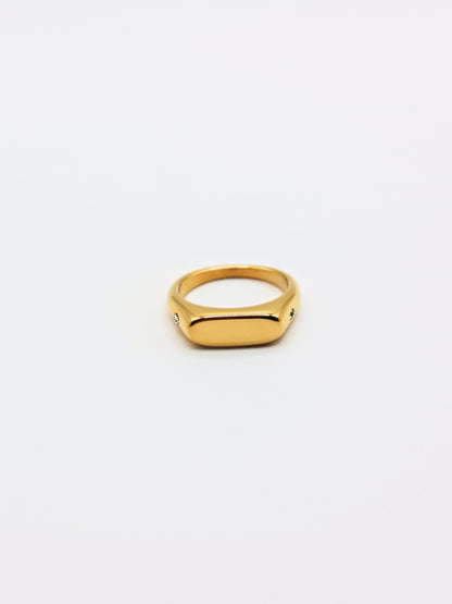 The Addison 18k Gold Plated Tarnish-Free Crystal Side Signet Ring