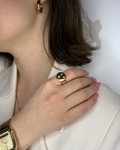 The Sisi 18k Gold Plated Stainless Steel Crystal Star Signet Ring.