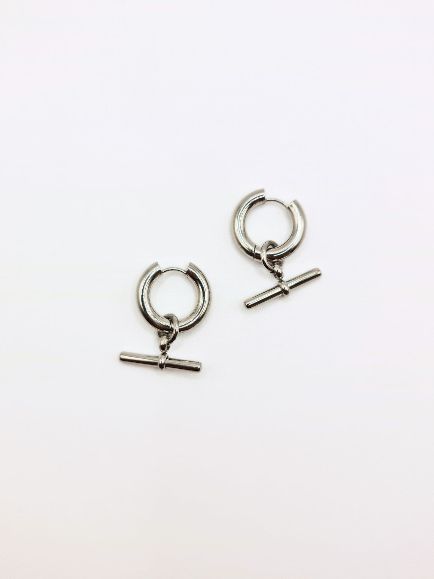 The Tala Silver Finish Tarnish-Free T-Bar Drop Hoop Earrings