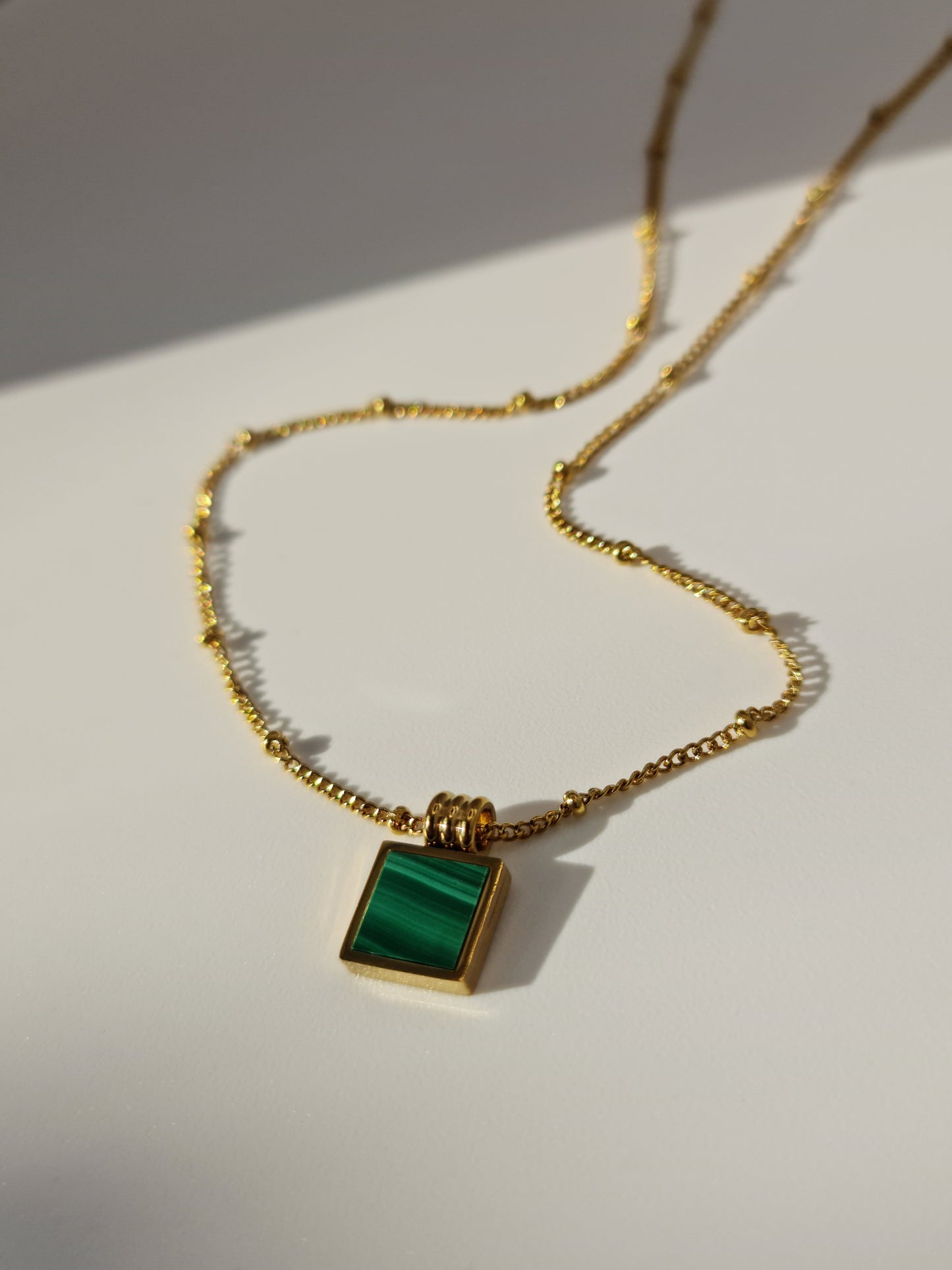 The Mason 18k Gold Plated Tarnish-Free Malachite Semi-Prescious Stone Pendant Necklace