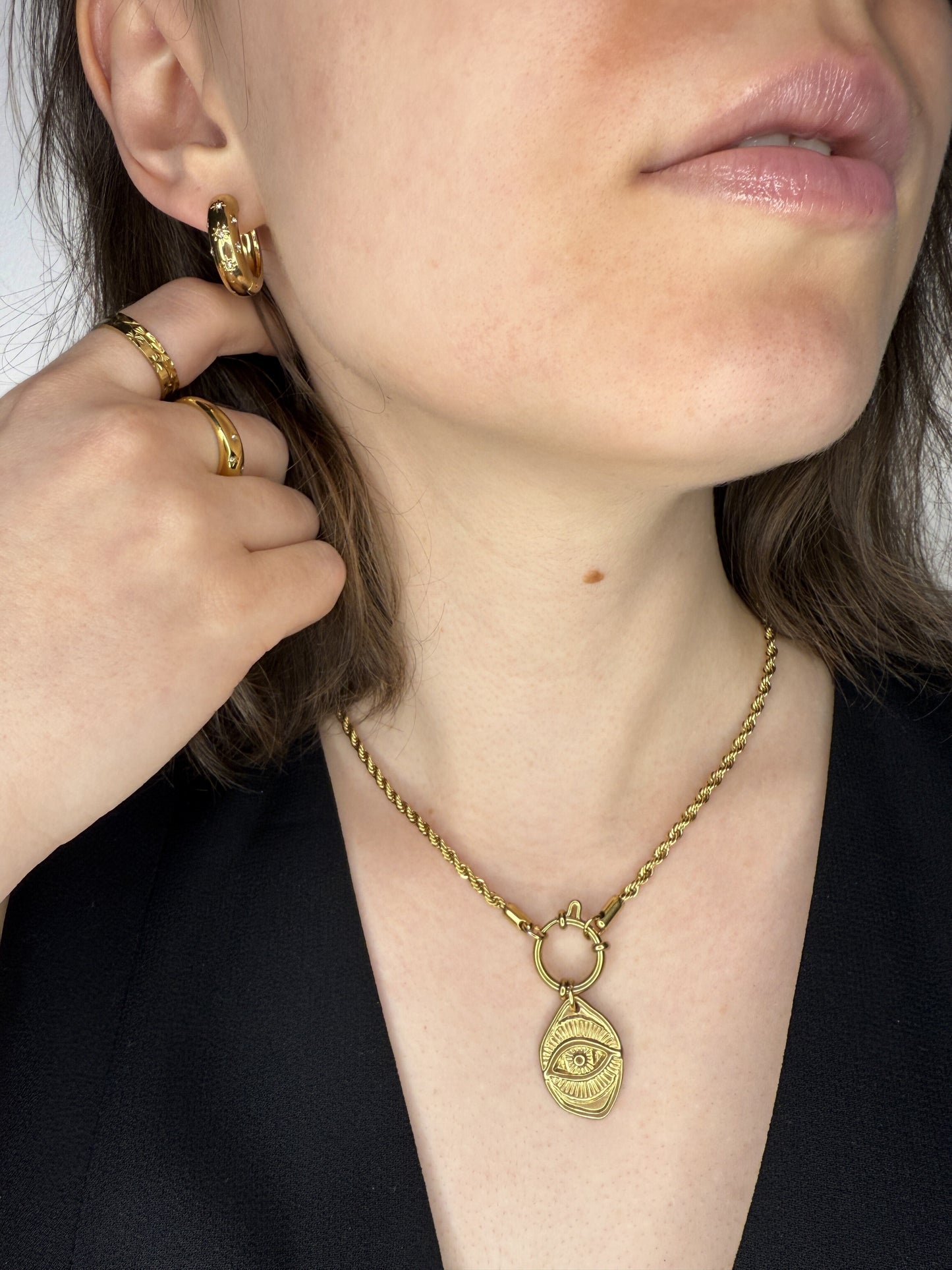 The Talisman Collection 18k Gold Plated Stainless Steel Molten Eye Pendant Necklace.