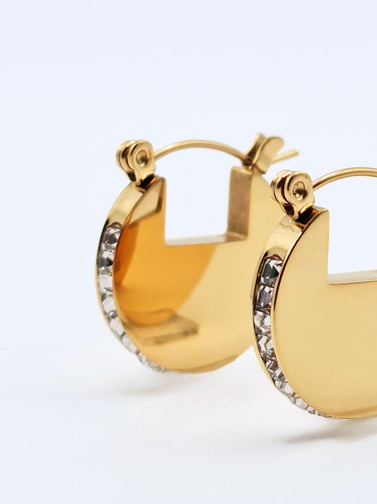 The Discus 18k Gold Plated Tarnish-Free Crystal Disc Hoop Earrings