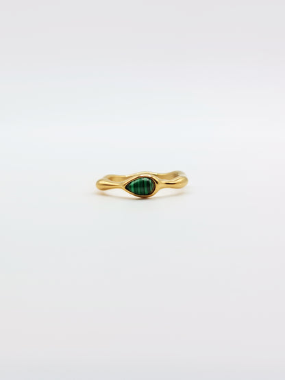 The Talisman Collection 18k Gold Plated Tarnish-Free Malachite Semi-Precious Stone Wavy Layering Ring