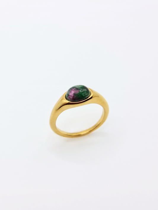 The Talisman Collection 18k Gold Plated Tarnish-Free Unakite Semi-Precious Stone Ring