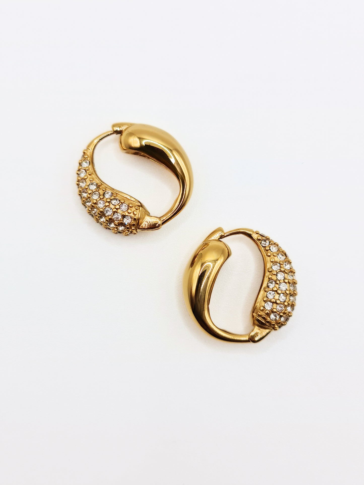 The Corinthos 18k Gold Plated Tarnish-Free Crystal Pave Abstract Hoop Earrings