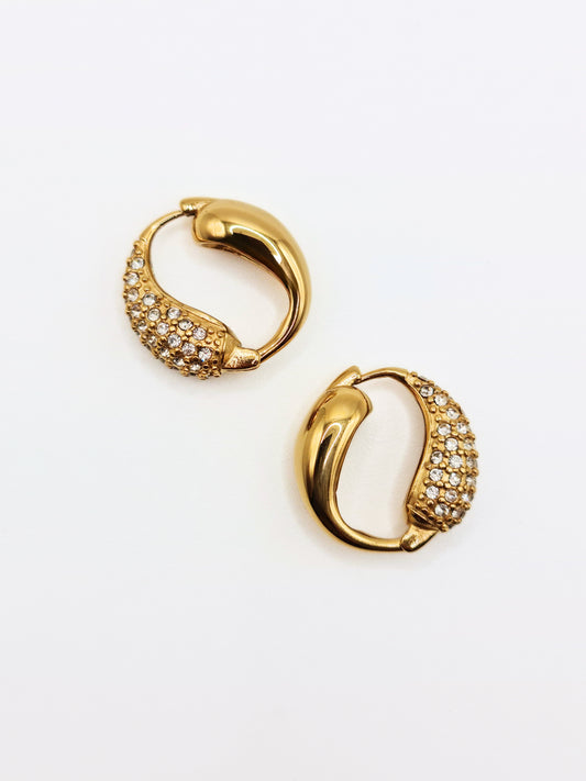 The Corinthos 18k Gold Plated Tarnish-Free Crystal Pave Abstract Hoop Earrings