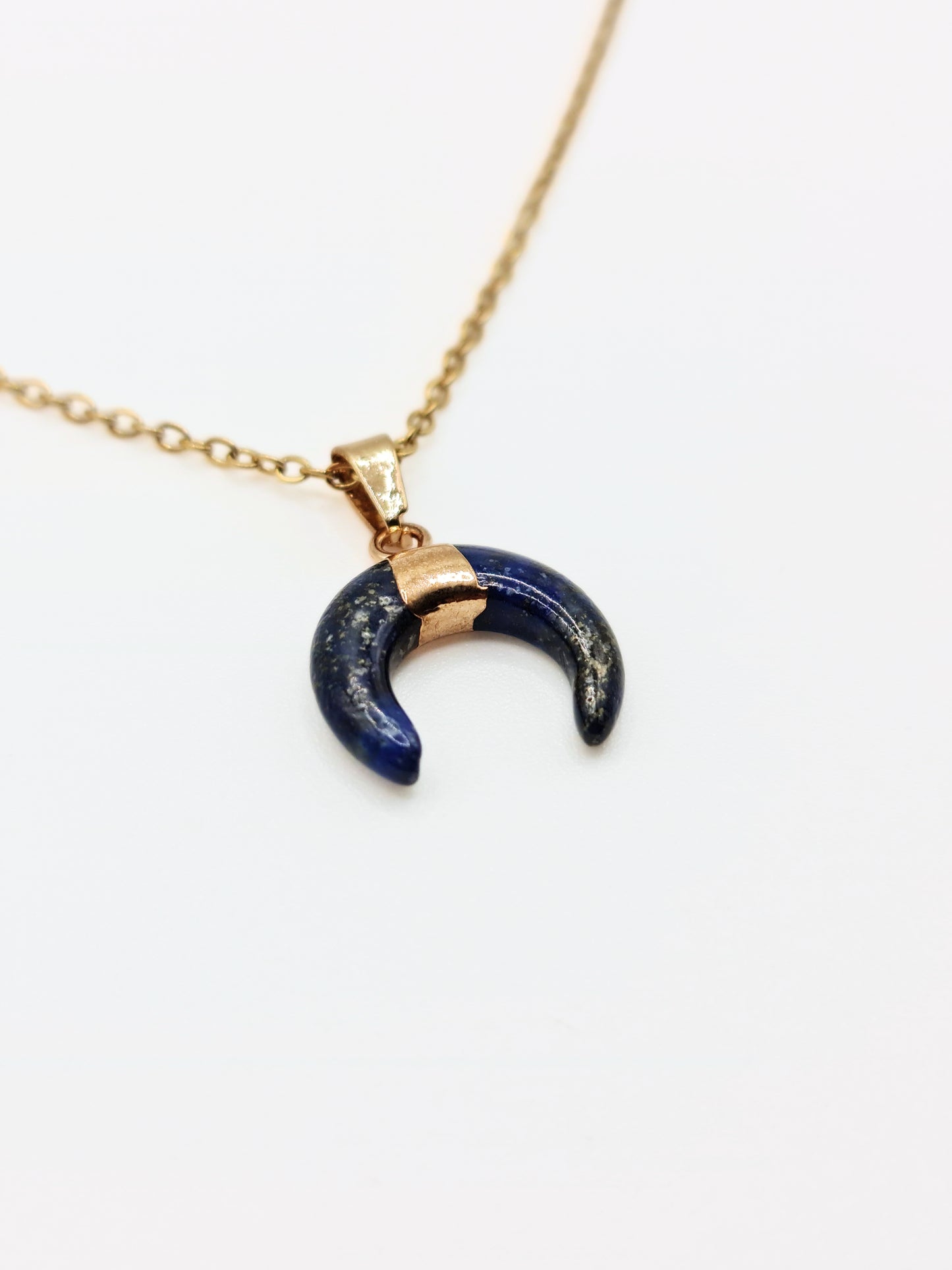 The Talisman Collection Lapis Lazuli 18k Gold Plated Semi Precious Gemstone Horn Moon Pendant Necklace