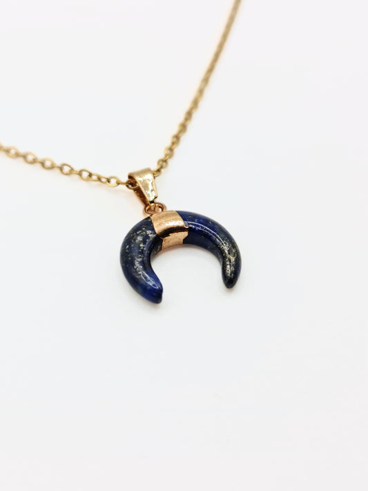 The Talisman Collection Lapis Lazuli 18k Gold Plated Semi Precious Gemstone Horn Moon Pendant Necklace