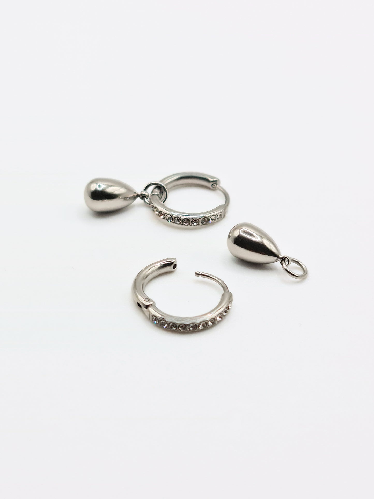 The Orbital Silver Finish Tarnish-Free Ball Drop Pave Hoop Earrings