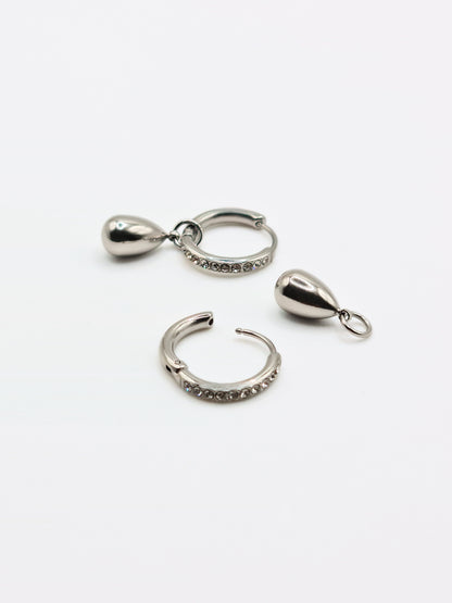 The Orbital Silver Finish Tarnish-Free Ball Drop Pave Hoop Earrings