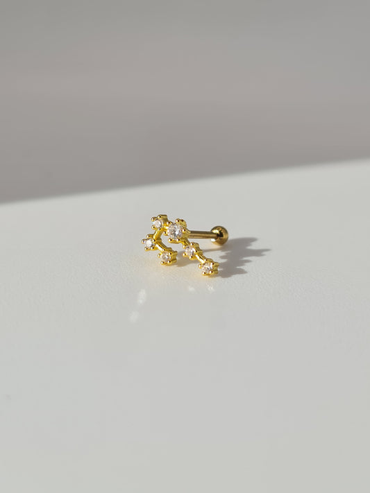 The Constellations Cancer 18k Gold Plated Stainless Steel Cubic Zirconia Ear Climber Zodiac Star Sign Cartilage Lobe Stud Earring.