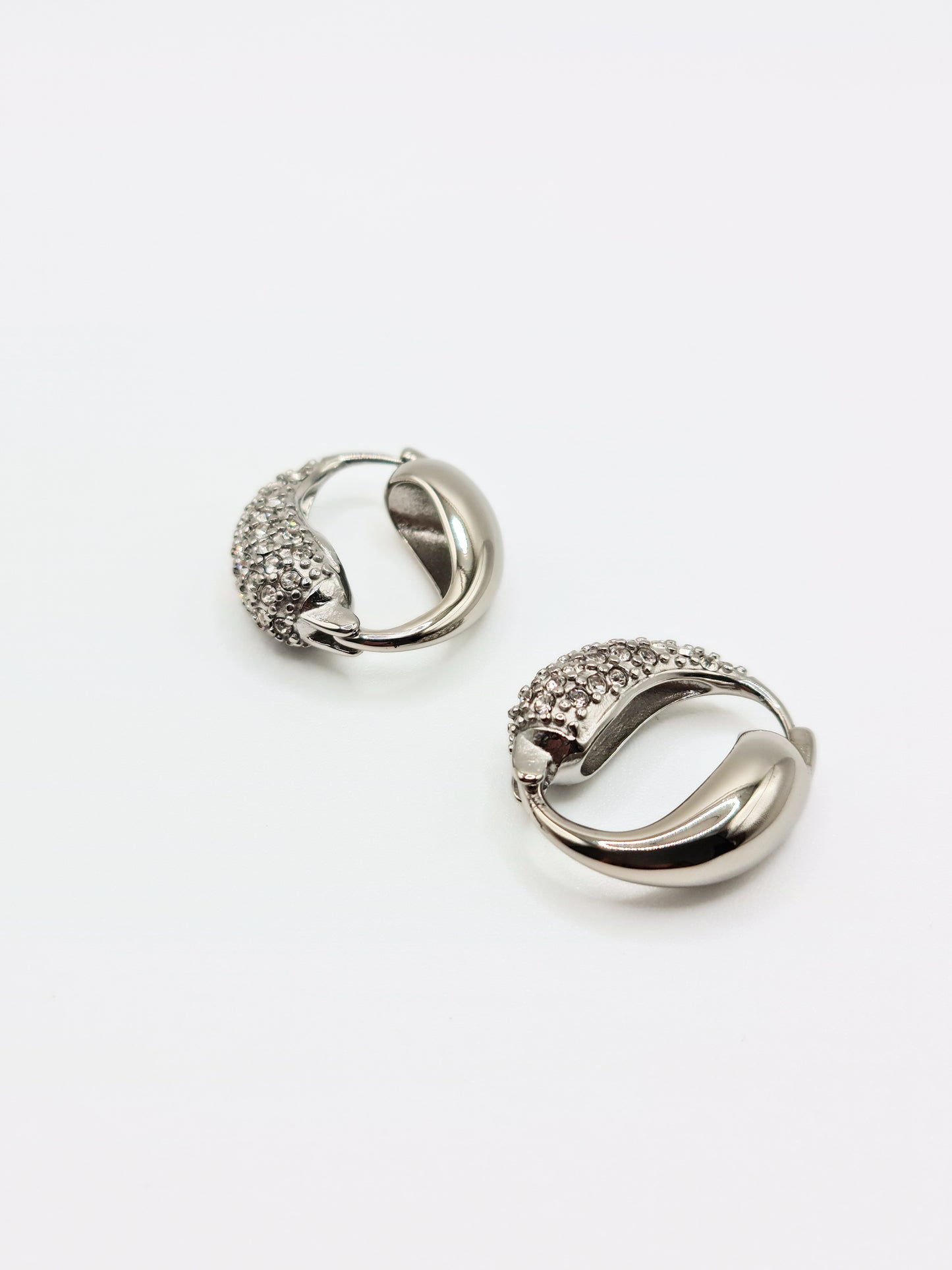 The Corinthos Silver Finish Tarnish-Free Crystal Pave Abstract Hoop Earrings