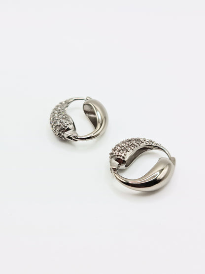 The Corinthos Silver Finish Tarnish-Free Crystal Pave Abstract Hoop Earrings