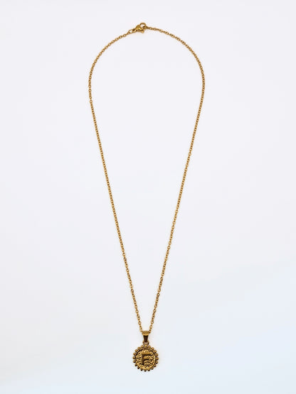 The Talisman Collection 'F' Initial 18k Gold Plated Stainless Steel Ball Trim Pendant Necklace.
