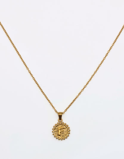 The Talisman Collection 'F' Initial 18k Gold Plated Stainless Steel Ball Trim Pendant Necklace.