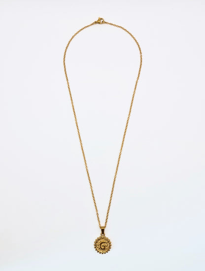 The Talisman Collection 'G' Initial 18k Gold Plated Stainless Steel Ball Trim Pendant Necklace.