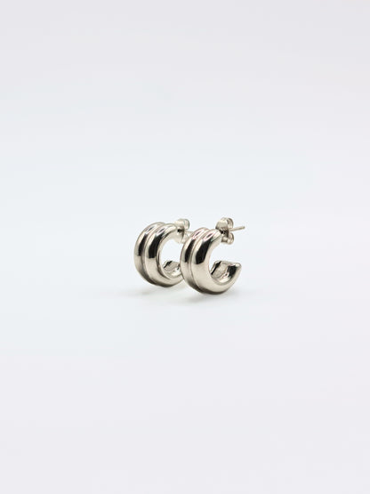 The Barrel Silver Finish Tarnish-Free Ridged Hoop Earrings