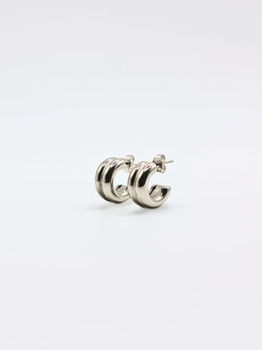 The Barrel Silver Finish Tarnish-Free Ridged Hoop Earrings