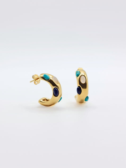 The Talisman Collection 18k Gold Plated Tarnish-Free Semi-Precious Natural Stone Hoop Earrings