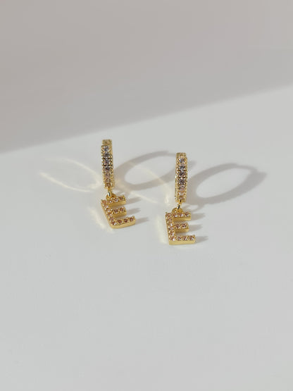 The Lana 'E' Initial 18k Gold Plated Stainless Steel Crystal Drop Hoop Earring