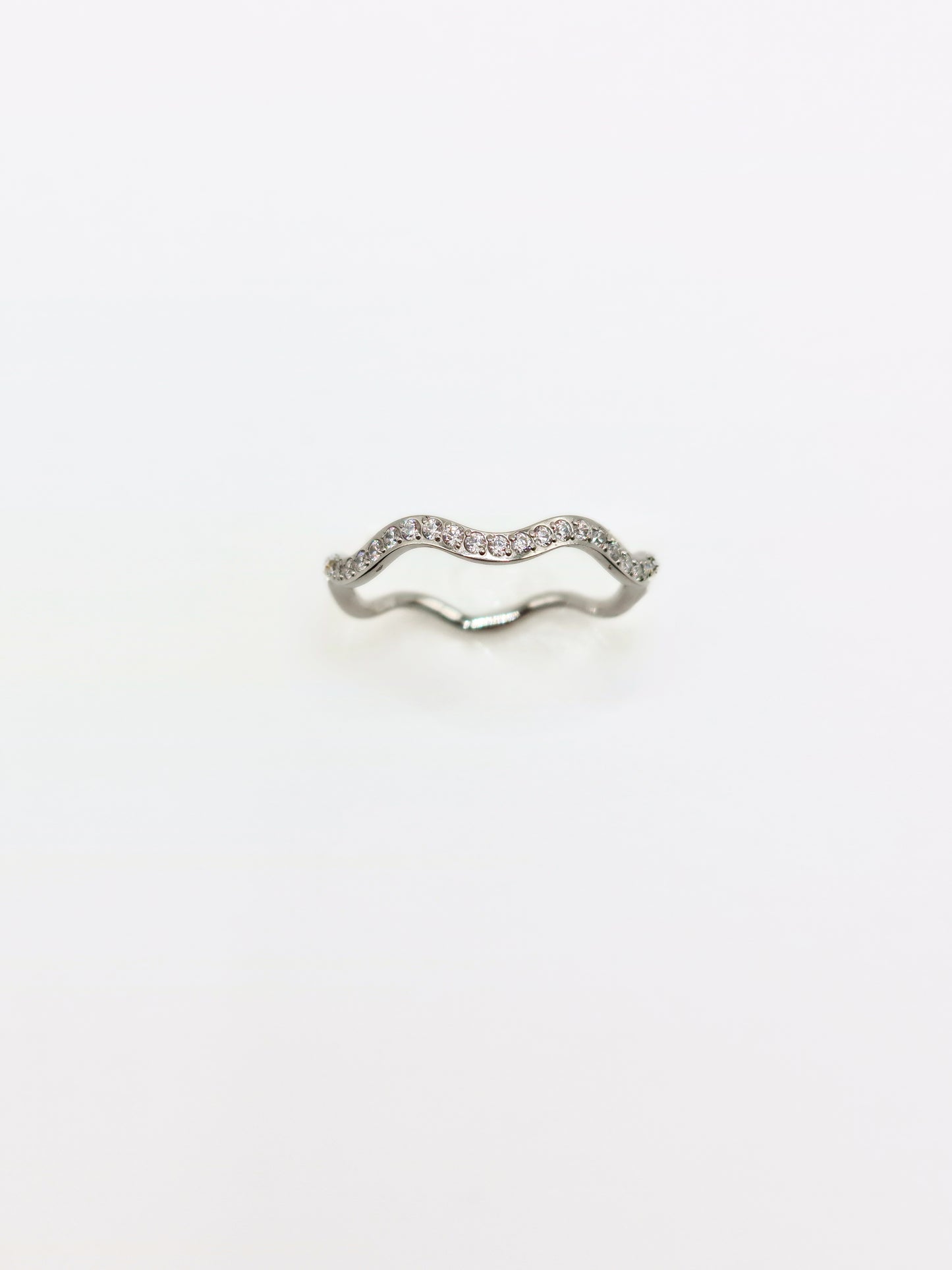 The Waverly Silver Finish Tarnish-Free Fine Crystal Wavy Layering Ring